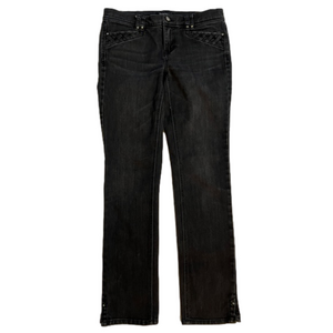 White House Black Market Noir Straight Leg Black Jeans Embellished Size 6